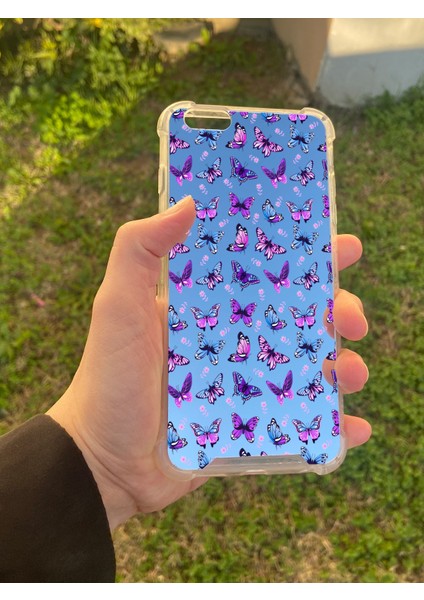Apple iPhone 6s Plus Uyumlu Aynalı Kelebek Desenli Darbe Kamera Korumalı Silikon Telefon Kılıfı
