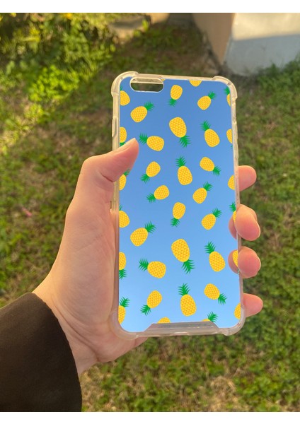 Apple iPhone 6s Plus Uyumlu Aynalı Ananas Desenli Darbe Kamera Korumalı Silikon Telefon Kılıfı