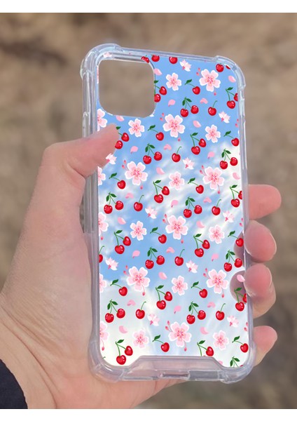 Apple iPhone 11 Uyumlu Aynalı Kiraz Desenli Darbe Kamera Korumalı Silikon Telefon Kılıfı fiyatları