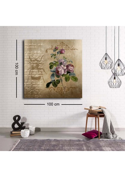 Dekoratif Baskı Illüstrasyon Çiçek ve Şiir Kare Kanvas Tablo