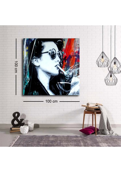 Dekoratif Baskı Illüstrasyon Kadın Kare Kanvas Tablo