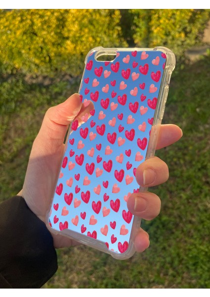 Apple iPhone 6 Plus Uyumlu Aynalı Pembe Kalp Desenli Darbe Kamera Korumalı Silikon Telefon Kılıfı fiyatları