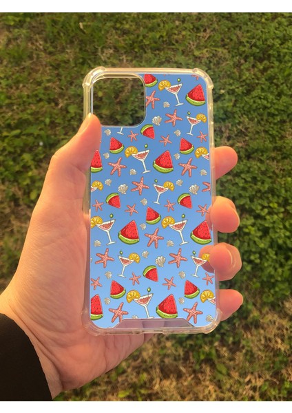 Apple iPhone 11 Pro Uyumlu Aynalı Karpuz Desenli Darbe Kamera Korumalı Silikon Telefon Kılıfı