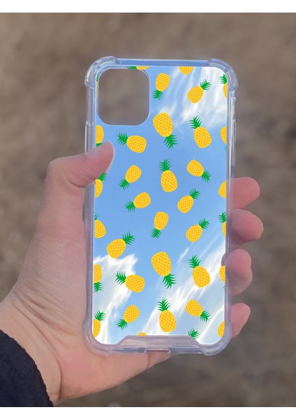 Apple iPhone 11 Uyumlu Aynalı Ananas Desenli Darbe Kamera Korumalı Silikon Telefon Kılıfı