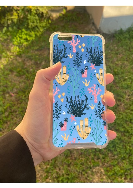 Apple iPhone 6s Plus Uyumlu Aynalı Renkli Dal Desenli Darbe Kamera Korumalı Silikon Telefon Kılıfı