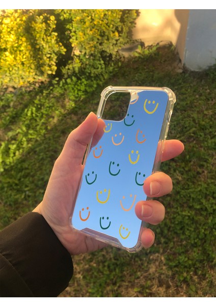 Apple iPhone 11 Pro Uyumlu Aynalı Gülücük Desenli Darbe Kamera Korumalı Silikon Telefon Kılıfı