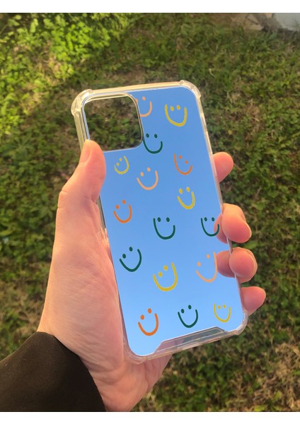 Apple iPhone 11 Pro Uyumlu Aynalı Gülücük Desenli Darbe Kamera Korumalı Silikon Telefon Kılıfı