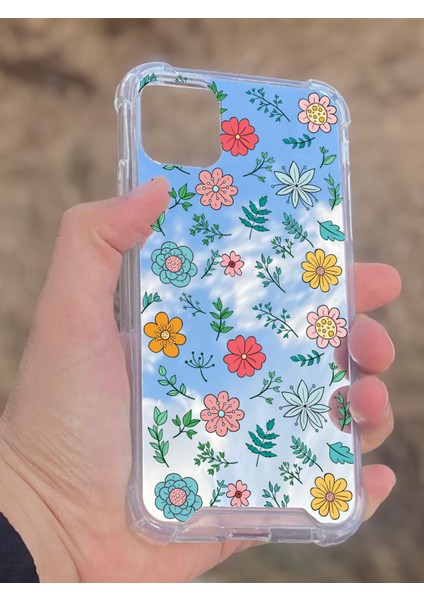 Apple iPhone 11 Uyumlu Aynalı Çiçekler Desenli Darbe Kamera Korumalı Silikon Telefon Kılıfı fiyatları