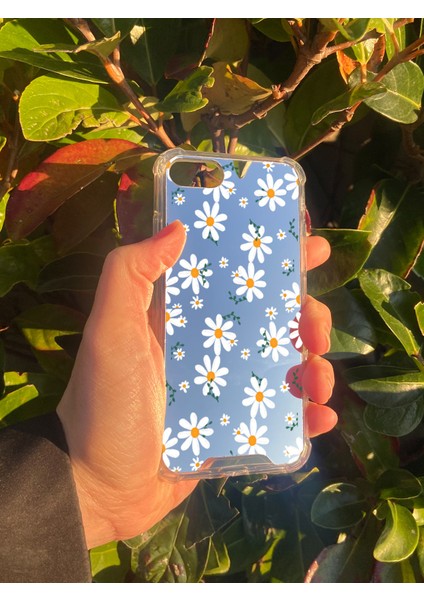 Apple iPhone Se Uyumlu Aynalı Papatya Desenli Darbe Kamera Korumalı Silikon Telefon Kılıfı