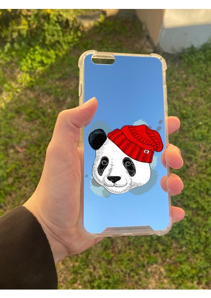 Apple iPhone 6s Plus Uyumlu Aynalı Panda Desenli Darbe Kamera Korumalı Silikon Telefon Kılıfı