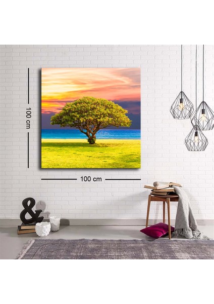 Dekoratif Baskı Illüstrasyon Tek Ağaç Kanvas Tablo
