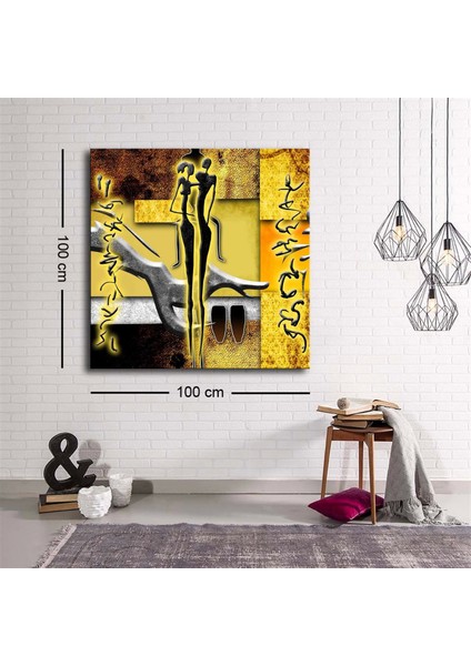Dekoratif Baskı Illüstrasyon Popart Woman And Man Kare Kanvas Tablo