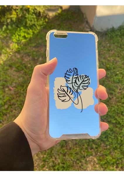 Apple iPhone 6 Plus Uyumlu Aynalı Monstera Desenli Darbe Kamera Korumalı Silikon Telefon Kılıfı