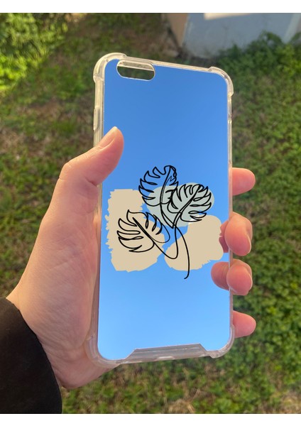 Apple iPhone 6 Plus Uyumlu Aynalı Monstera Desenli Darbe Kamera Korumalı Silikon Telefon Kılıfı modelleri