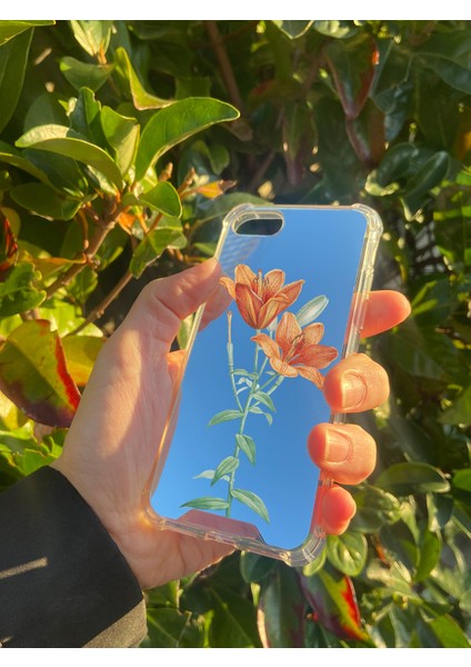 Apple iPhone Se 2022 Uyumlu Aynalı Turuncu Çiçek Desenli Darbe Kamera Korumalı Silikon Telefon Kılıfı fiyatları