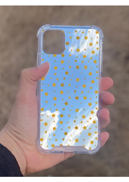 Apple iPhone 11 Uyumlu Aynalı Yıldız Desenli Darbe Kamera Korumalı Silikon Telefon Kılıfı