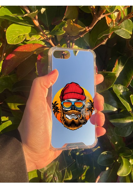 Apple iPhone Se Uyumlu Aynalı Kuru Kafa Desenli Darbe Kamera Korumalı Silikon Telefon Kılıfı