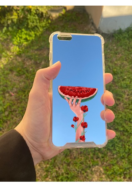Apple iPhone 6s Plus Uyumlu Aynalı Filistin Desenli Darbe Kamera Korumalı Silikon Telefon Kılıfı