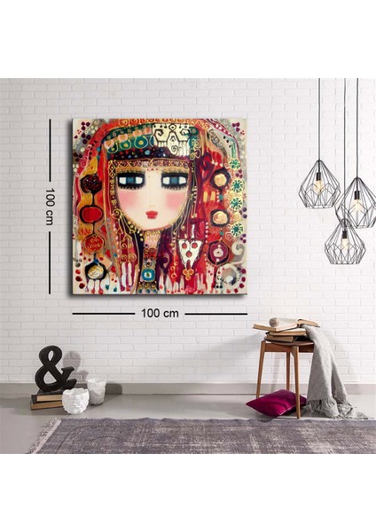 Dekoratif Baskı Illüstrasyon Colorful Woman Kare Kanvas Tablo