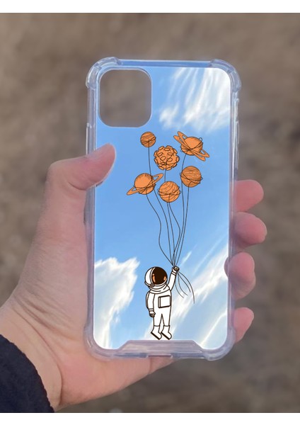 Apple iPhone 11 Uyumlu Aynalı Asrtronot Desenli Darbe Kamera Korumalı Silikon Telefon Kılıfı