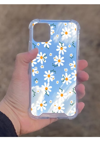 Apple iPhone 11 Uyumlu Aynalı Papatya Desenli Darbe Kamera Korumalı Silikon Telefon Kılıfı