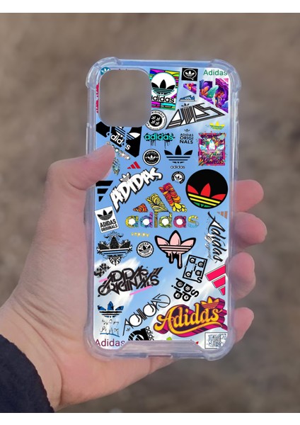 Apple iPhone 11 Uyumlu Aynalı Adidas Desenli Darbe Kamera Korumalı Silikon Telefon Kılıfı