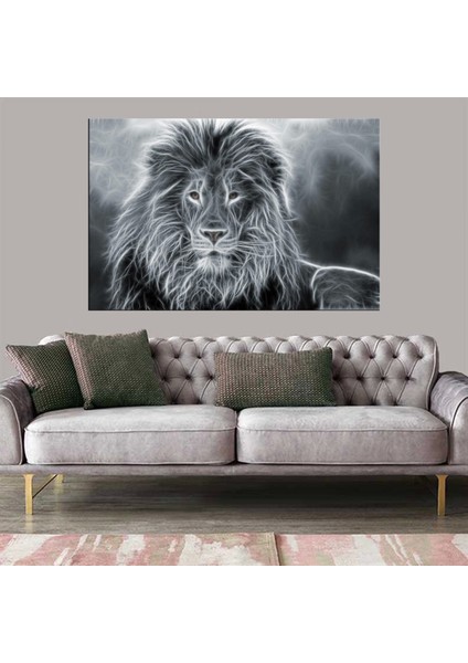Dekoratif Baskı Siyah Beyaz Aslan Kanvas Tablo