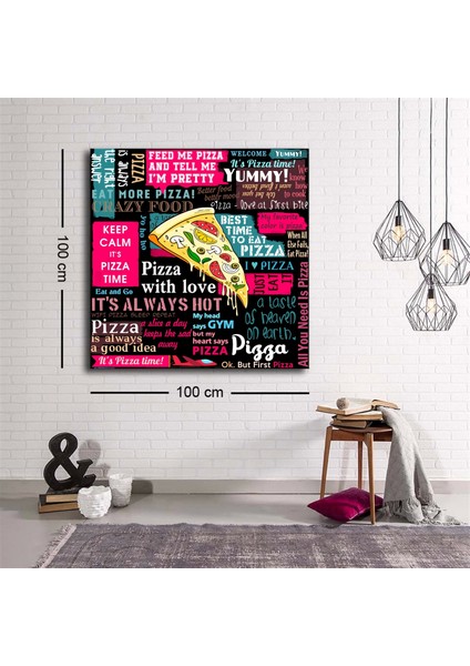 Dekoratif Baskı Illüstrasyon Popart Pizza Afiş Kanvas Tablo