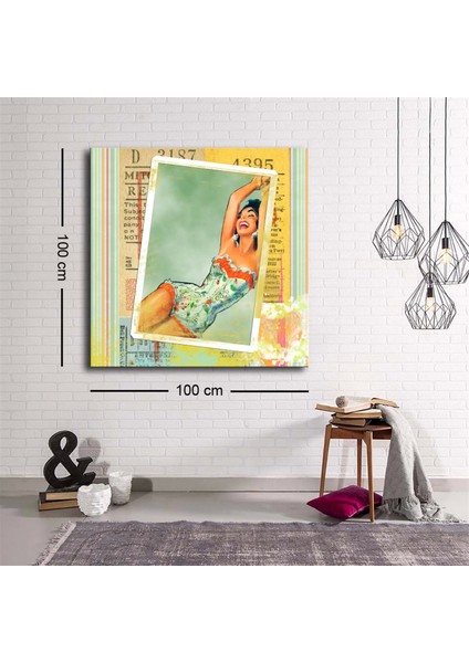 Dekoratif Baskı Illüstrasyon Postage Stamp Kare Kanvas Tablo