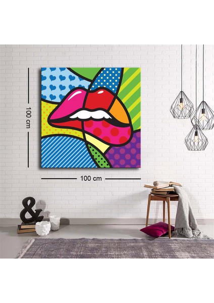 Dekoratif Baskı Illüstrasyon Popart Lip Kare Kanvas Tablo