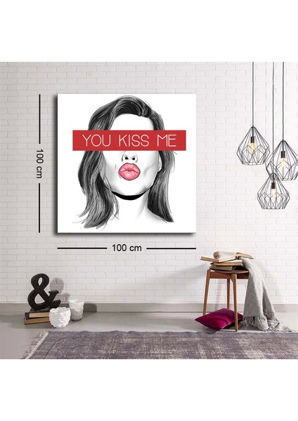 Dekoratif Baskı Illüstrasyon Kiss Me Afiş Kanvas Tablo