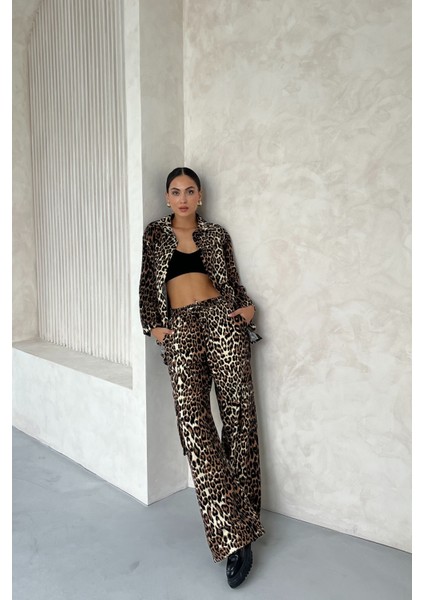 Leopar Desenli Gabardin Gömlek Pantolon Ikili Takım fiyatları