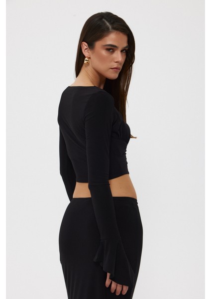 Siyah Büzgülü Bluz Etekli Ikili Takım indirimleri