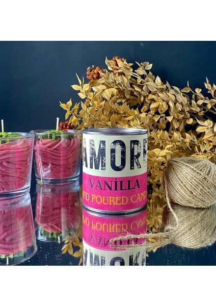 Amore: Vanilya Kokulu mum Dekoratif Hediyelik Özel Tasarım Doğal Vegan Soya Wax Mumu. 250gr. modelleri