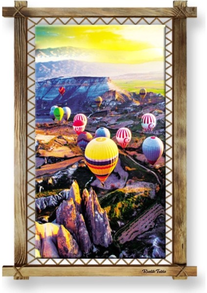 Kapadokya Uçan Balon LED Işıklı Rustik Kanvas Tablo B fiyatları