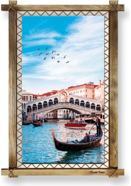 Venedik Kayık LED Işıklı Rustik Kanvas Tablo B fiyatları