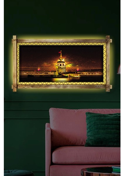 Kız Kulesi LED Işıklı Rustik Kanvas Tablo B