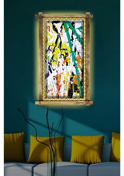 Soyut LED Işıklı Rustik Kanvas Tablo O