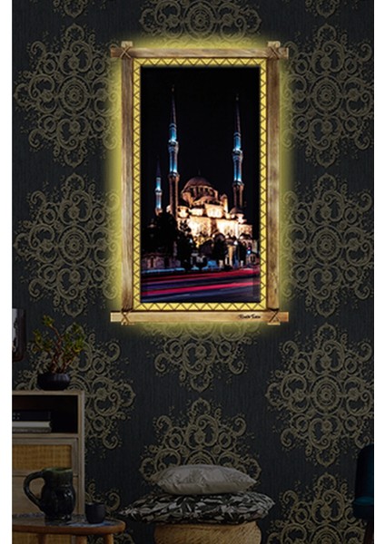 Camii LED Işıklı Rustik Kanvas Tablo O