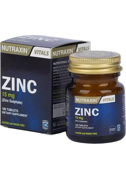 Zinc Sulphate 15 Mg 100 Tablet Çinko Sülfat İçeren Takviye Edici Gıda