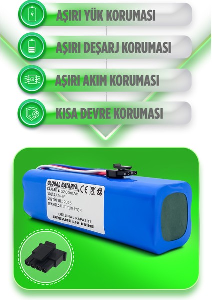 Dreame L10 Prime Uyumlu Akıllı Robot Süpürge Bataryası 14.4V 5200MAH Li-Ion Pil (Orijinal Kapasite)