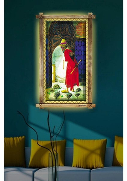 Kaplumbağa Terbiyecisi LED Işıklı Rustik Kanvas Tablo B