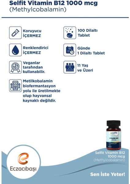 Vitamin B12 1000 mcg 100 Dilaltı Tablet - B12 Vitamini