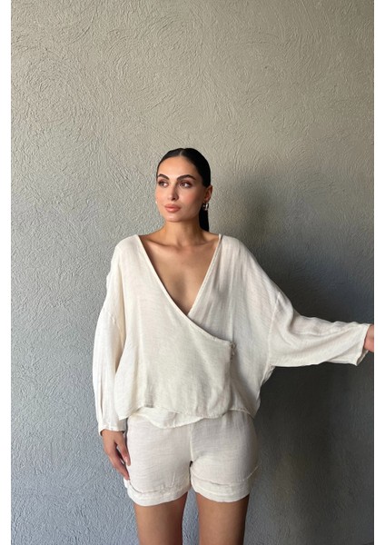 Naturel Şortlu Müslin Takım