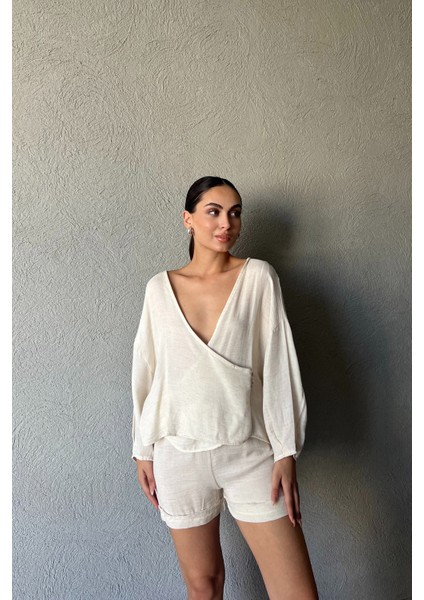 Naturel Şortlu Müslin Takım