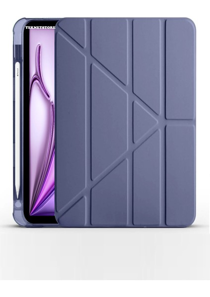 iPad Air 13 İnç 2024 M2 Kılıf Kalem Şarj Bölmeli Stadlı Uyku Modlu Arkası Silikon Akıllı Case
