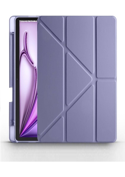 iPad Air 13 İnç 2024 M2 Kılıf Kalem Şarj Bölmeli Stadlı Uyku Modlu Arkası Silikon Akıllı Case