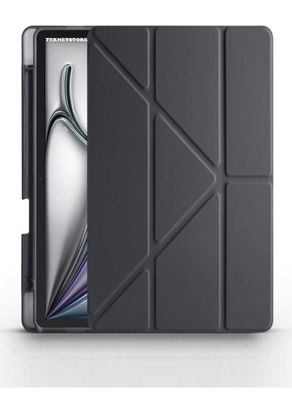 iPad Air 13 İnç 2024 M2 Kılıf Kalem Şarj Bölmeli Stadlı Uyku Modlu Arkası Silikon Akıllı Case