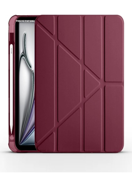 iPad Air 13 İnç 2024 M2 Kılıf Kalem Şarj Bölmeli Stadlı Uyku Modlu Arkası Silikon Akıllı Case