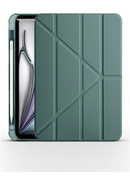 iPad Air 13 İnç 2024 M2 Kılıf Kalem Şarj Bölmeli Stadlı Uyku Modlu Arkası Silikon Akıllı Case